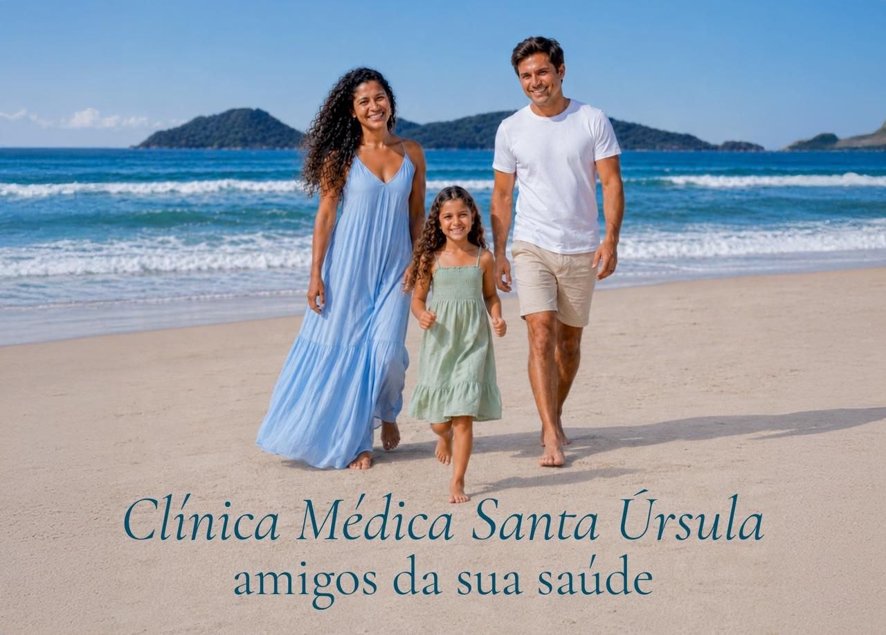 Família caminhando na praia